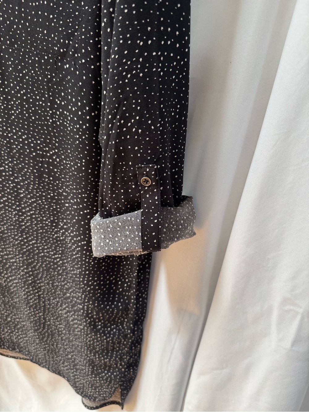 Lila Rose Black Micro Polka Dot Roll-Tab Sleeve Tunic Shirtdress‎ Size M - Picture 4 of 9
